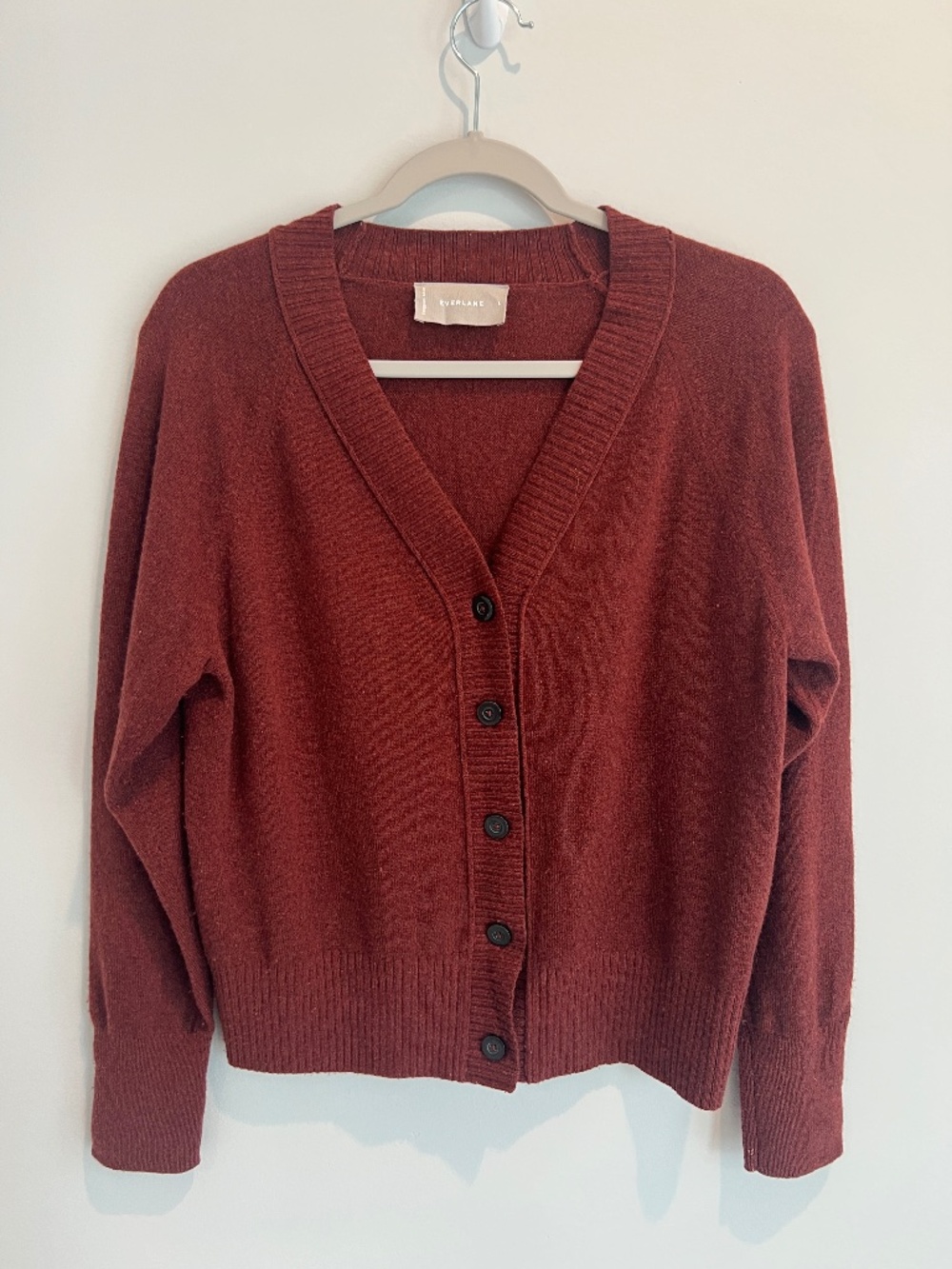 Title: Everlane Cashmere Wool Blend V-Neck Cardigan - Rust/Brick Red - Size L
